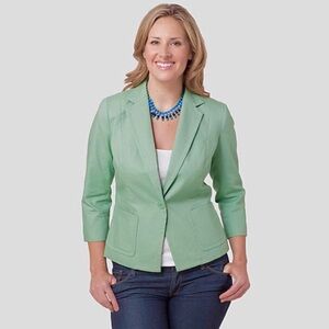 TALBOTS The Kate Fit Sage Green Textured Pique Jacket Single-Button Blazer 14